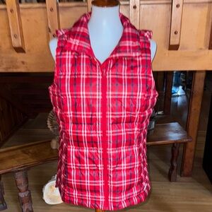 Lands' End size MT Medium Tall Red Plaid Puffer Vest down feather